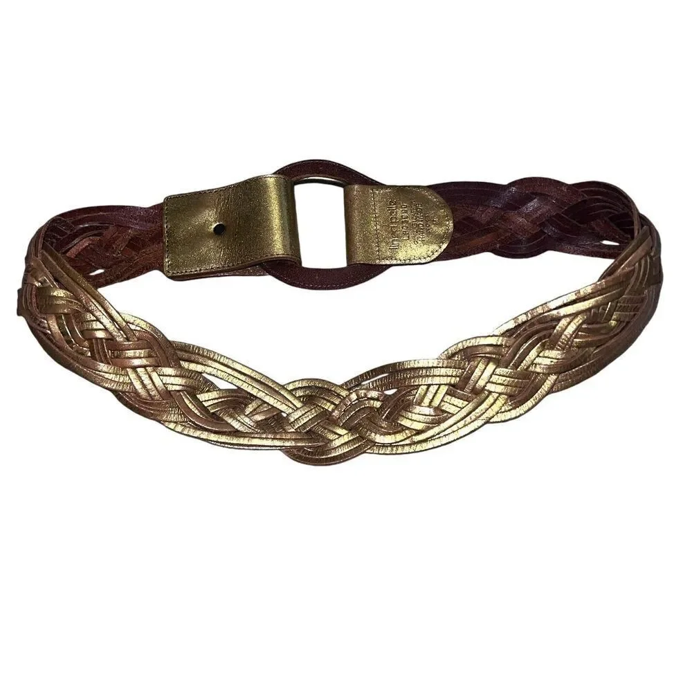 Linea Pelle Braided Metallic Gold Leather Belt